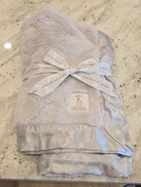 Little Giraffe Plush Satin Baby Throw in Light Grey